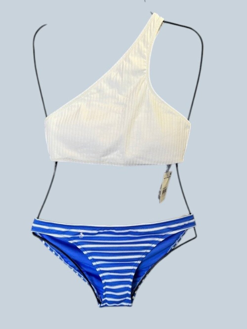 NWT Polo Ralph Lauren White & Blue Two Piece Bikini Set Ribbed Striped Size S